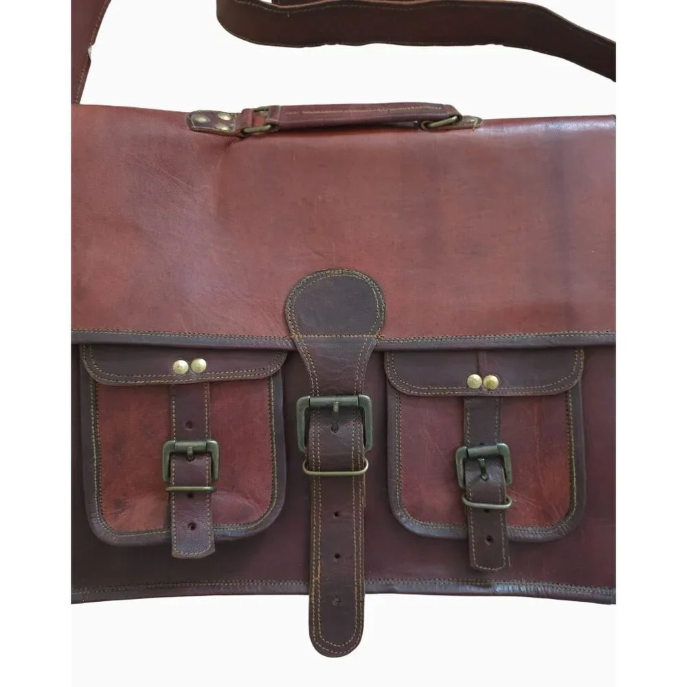 Vintage-Style Handmade Genuine Leather Messenger Travel Bag w/ Adjustable Strap